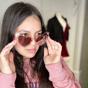 Baby pink heart shaped mirrored lense sunglasses